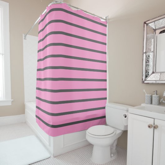 Rideaux De Douche Bandes roses et gris (En situation)
