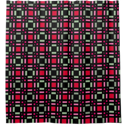 Rideaux De Douche Bandes rouges rouges rouges vertes géométriques (Devant)