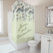 Rideaux De Douche Bannière de mariage personnalisée à fleurs blanche (En situation)