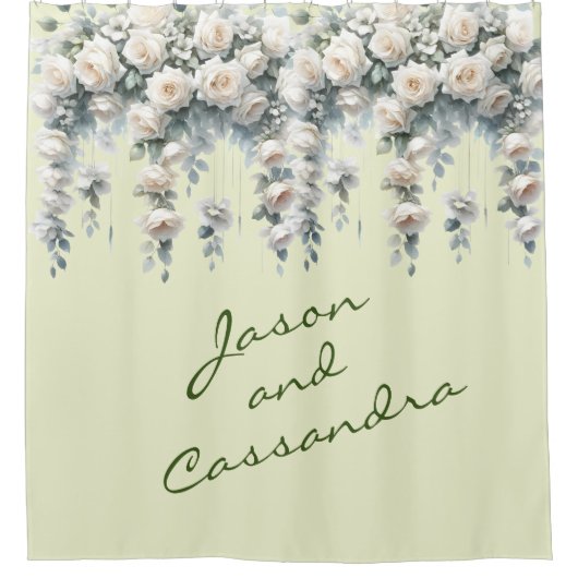 Rideaux De Douche Bannière de mariage personnalisée à fleurs blanche (Devant)