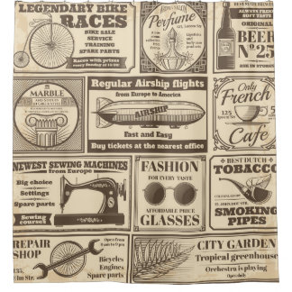 Rideaux De Douche bannières de journaux vintages et étiquettes publi