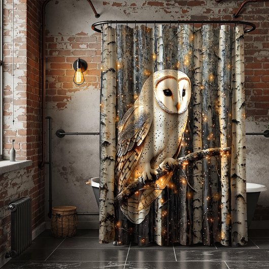 Rideaux De Douche Barn Owl in Birch Trees |