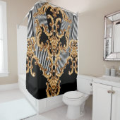 Rideaux De Douche Baroque doré, décoration complexe. (En situation)