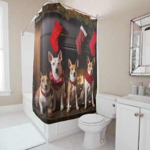 Rideaux De Douche Basenji au coin du feu Noël