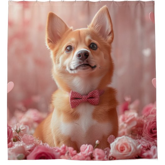 Rideaux De Douche Basenji avec des roses - Saint-Valentin (Devant)