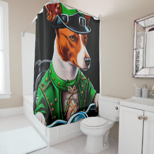 Rideaux De Douche Basenji Chien conduisant vélo St. Patrick's Day