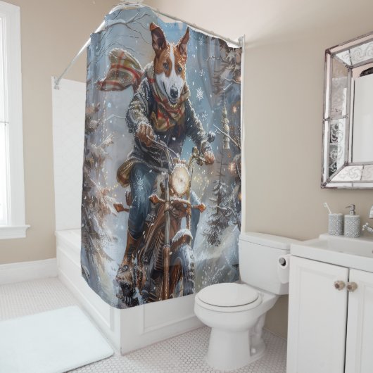 Rideaux De Douche Basenji Chien équitation Moto Noël (En situation)