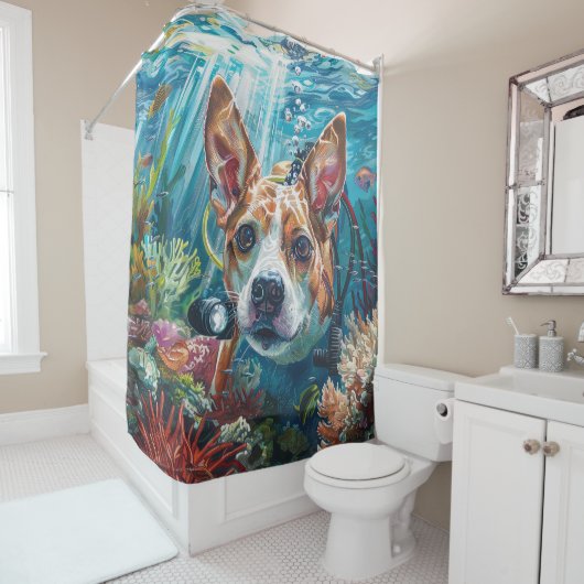 Rideaux De Douche Basenji Chien Plongée Sous-Marine (En situation)