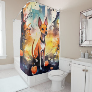 Rideaux De Douche Basenji D'Halloween Avec Peur Citrouille