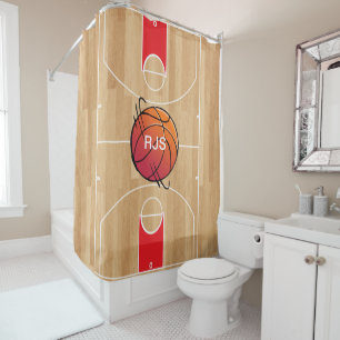 Rideaux De Douche Basket-ball de monogramme sur le terrain de basket
