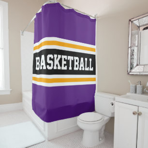 Rideaux De Douche BASKETBALL amusant Noir Royal violet Jaune rayures