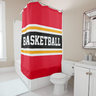 Rideaux De Douche BASKETBALL rouge vif noir jaune rayures de course