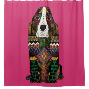 Rideaux De Douche Basset Hound amour fuchsia rose