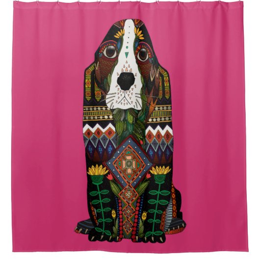 Rideaux De Douche Basset Hound amour fuchsia rose (Devant)