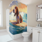 Rideaux De Douche Basset Hound Beach Surf Peinture (En situation)