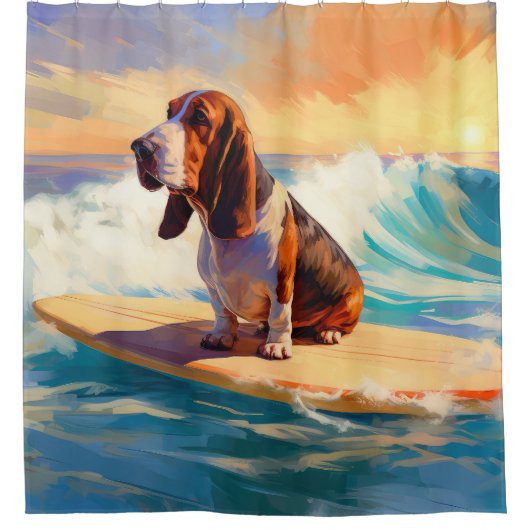 Rideaux De Douche Basset Hound Beach Surf Peinture (Devant)