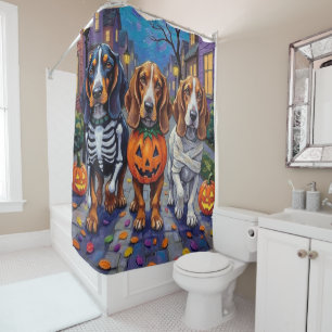 Rideaux De Douche Basset Hound Dogs Trick-or-Treating en Halloween