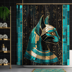 Rideaux De Douche Bastet, déesse chatte égyptienne - Art mosaïque
