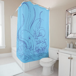 Rideaux De Douche Bataille Monster de mer Bataille Bateau Pirate Kra