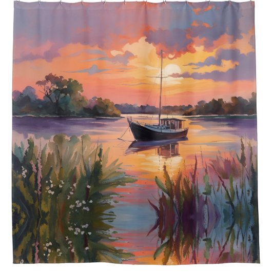 Rideaux De Douche Bateau à voile à Sunrise (Devant)