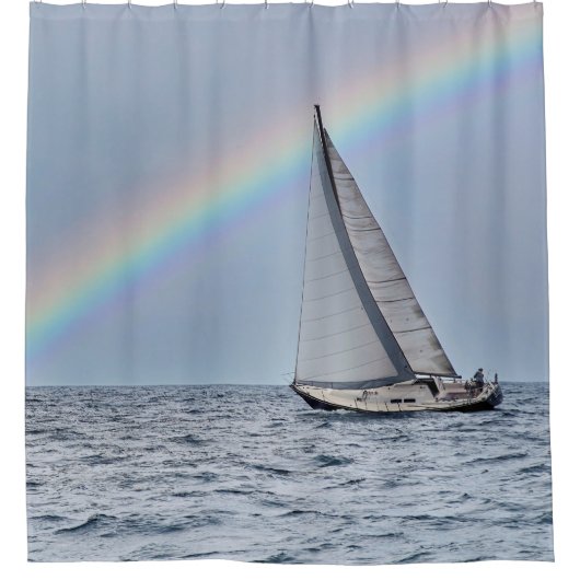 Rideaux De Douche Bateau à voile avec arc-en-ciel (Devant)