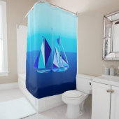 Rideaux De Douche Bateau à voile géométrique moderne / Yacht, bleu C (En situation)