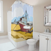 Rideaux De Douche Bateau de pêche pittoresque (En situation)