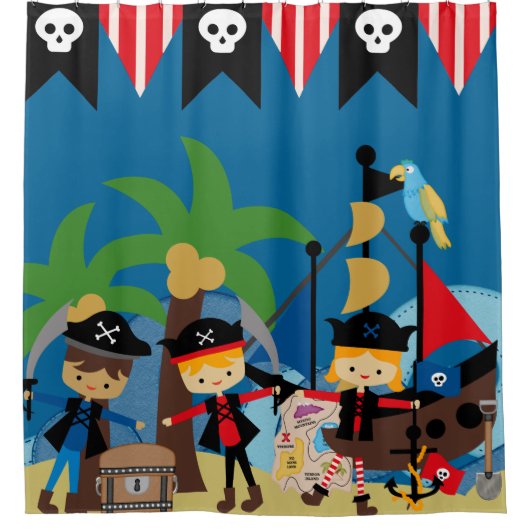 Rideaux De Douche Bateau et pirates de pirate d'enfants (Devant)