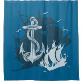 Rideaux De Douche Bateau pirate & Ancre Silhouette blanche (Devant)