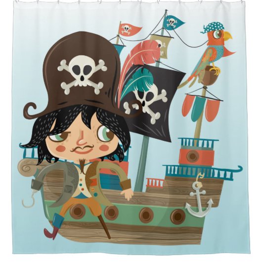 Rideaux De Douche Bateau pirate avec perroquet et pois Pirate (Devant)