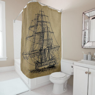 Rideaux De Douche Bateau Vintage Cool sur faux burlap