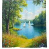 Rideaux De Douche Bateaux à voile sur un magnifique lac (Devant)