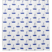 Rideaux De Douche Bateaux bleus nautiques en blanc (Devant)