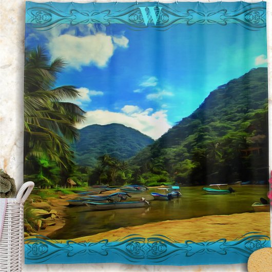 Rideaux De Douche Bateaux de pêche de la rivière Mismaloya 0344