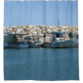 Rideaux De Douche Bateaux de pêche méditerranéens en Blue Sea Design (Devant)