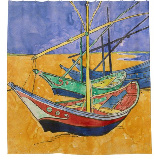 Rideaux De Douche Bateaux de Van Gogh Impressionnisme Plage (Devant)