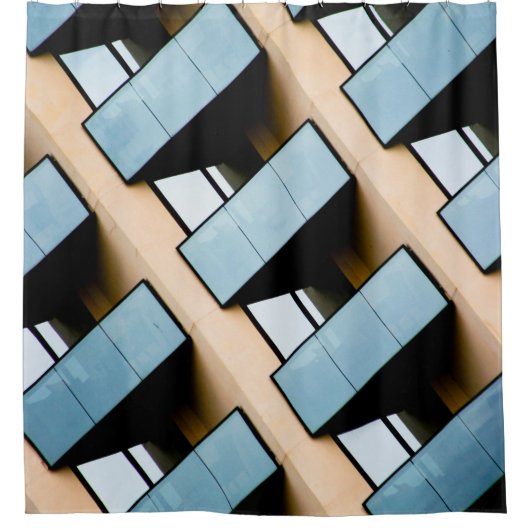 Rideaux De Douche Bâtiment beige et bleu Abstrait (Devant)