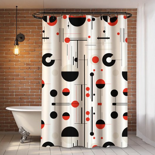 Rideaux De Douche Bauhaus noir rouge formes géométriques sur blanc