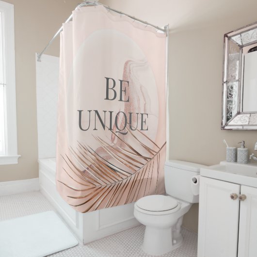 Rideaux De Douche BE Rose de luxe unique Typographie tendance or (En situation)