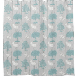 Rideaux De Douche Beach Cottage Coral Coquille Starfish Bois rustiqu