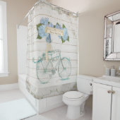 Rideaux De Douche Beach Guest House Shiplap Wood Hydrangea Bicyclett (En situation)