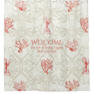 Rideaux De Douche Beach House Affiche de bienvenue Nom de famille Co