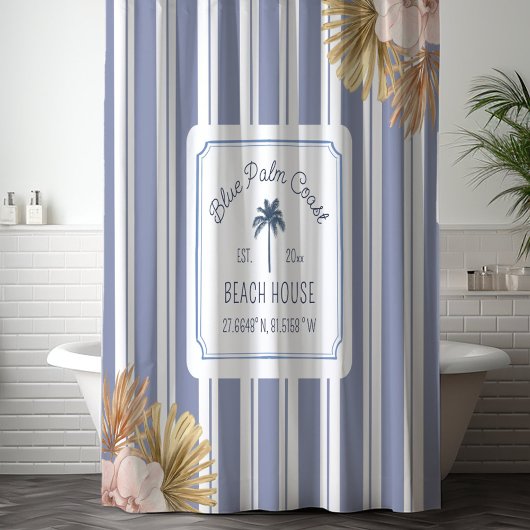 Rideaux De Douche Beach House Blue Stripes Côte Boho Ferme