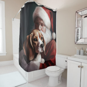 Rideaux De Douche Beagle avec le Père Noël Festif Noël