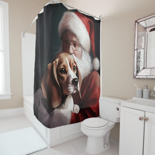 Rideaux De Douche Beagle avec le Père Noël Festif Noël (En situation)