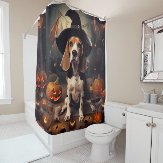 Rideaux De Douche Beagle Citrouille Halloween effroi (En situation)