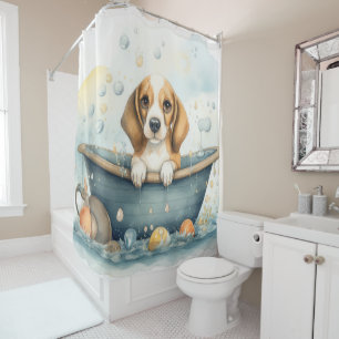 Rideaux De Douche Beagle Dans La Baignoire Aquarelle Chien Art
