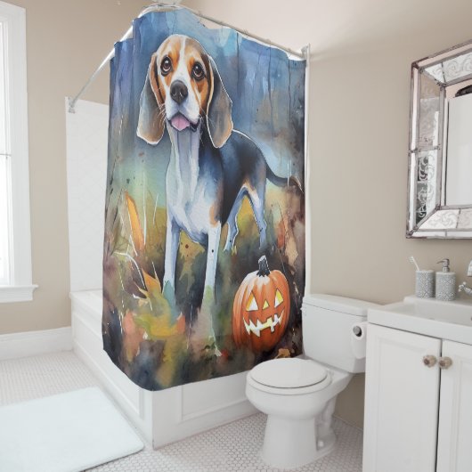 Rideaux De Douche Beagle d'Halloween avec peur Citrouille (En situation)