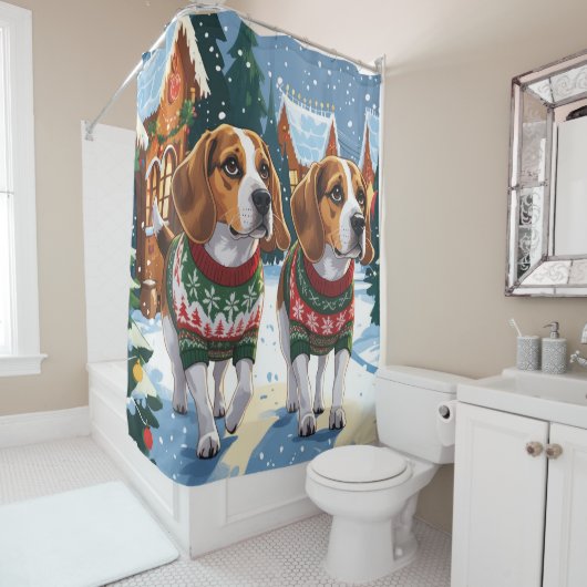 Rideaux De Douche Beagle Dogs Christmas Snow Holiday (En situation)