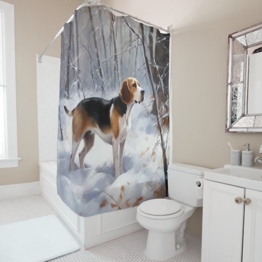 Rideaux De Douche Beagle Laisser Neige Noël (En situation)